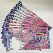 HONG KONG 2002 and 2007 . TEN 10 DOLLAR BANKNOTES . 10x REPLACEMENT NOTES . CHOICE UNCIRCULATED